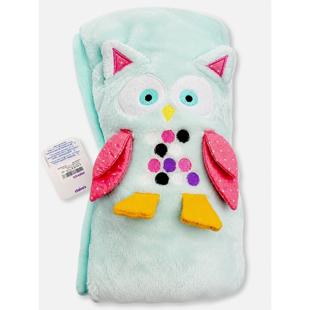 Claire's Owl Plush Security Blanket 30x24" Interactive Face Baby Lovey Blue Pink